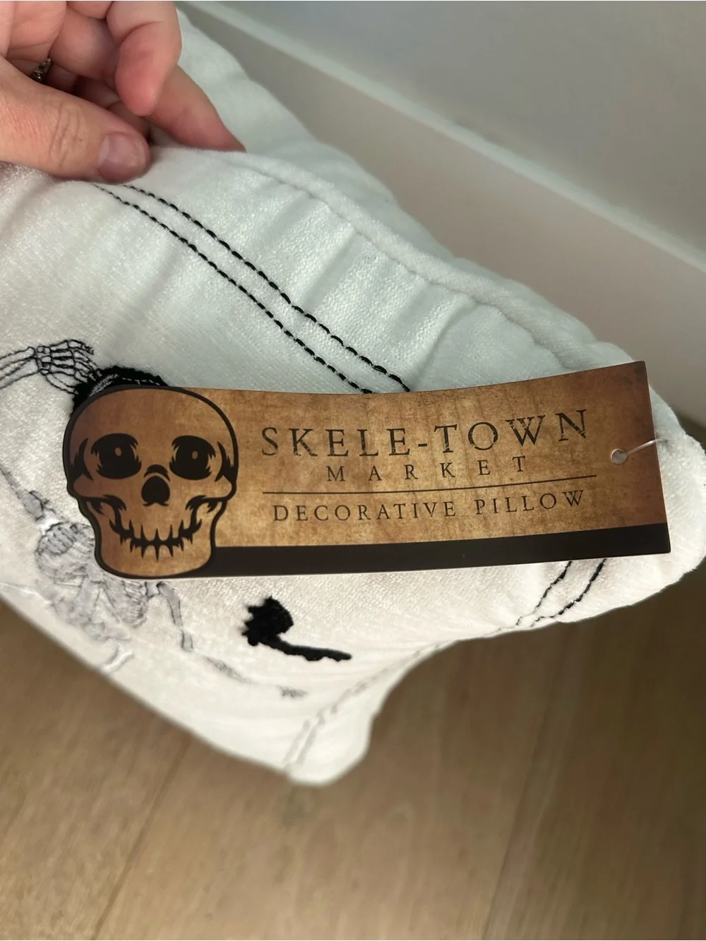 Skele-Town Market “Howdy” Cowboy Skeleton Halloween Lumbar Pillow Western Decor